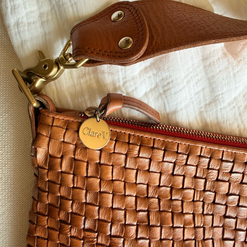 Woven Leather Shoulder Bag in Cognac Brown - Picture 2 of 6